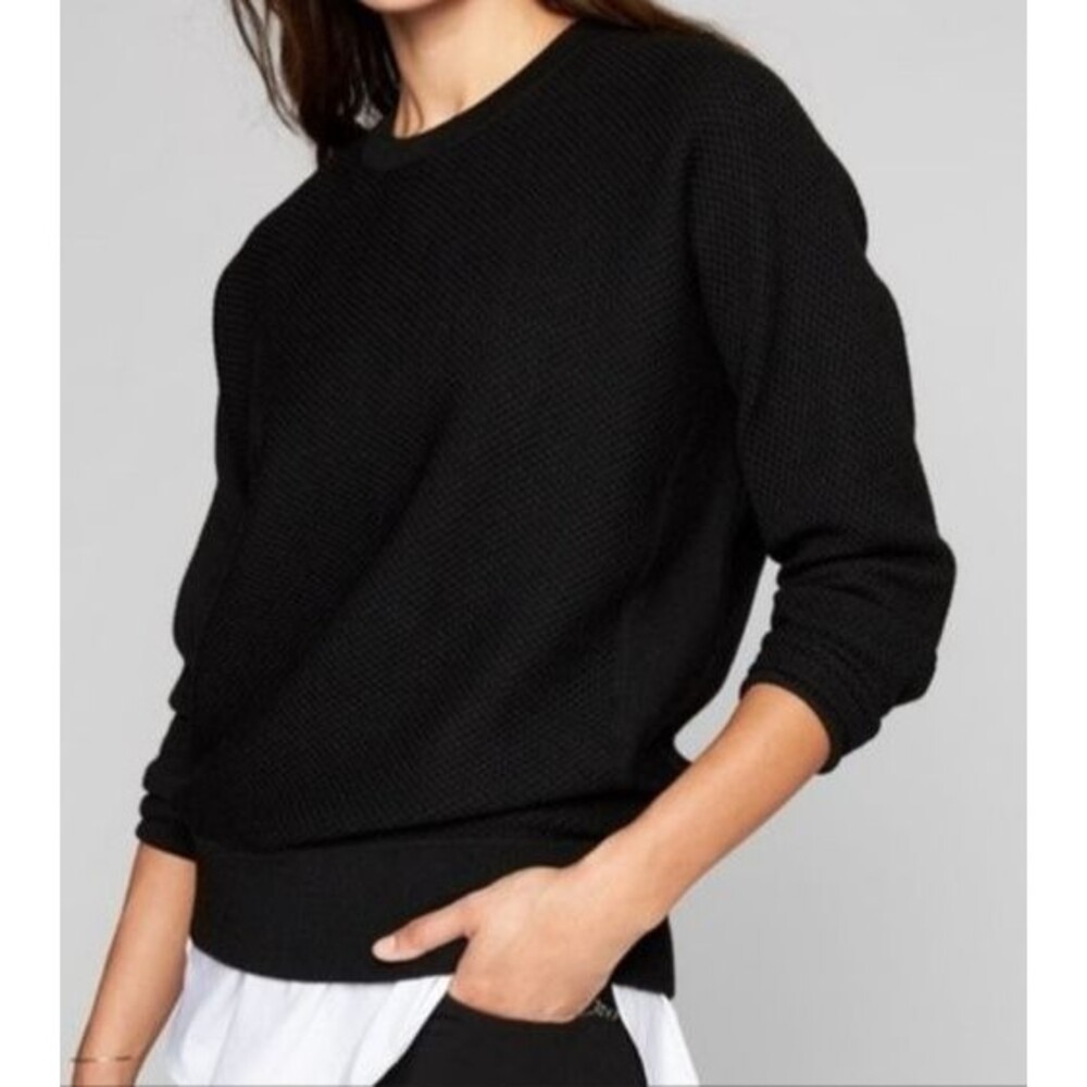 Athleta Dolman Black Honeycomb Sweater, Size XXS, Wool Blend Waffle Pullover